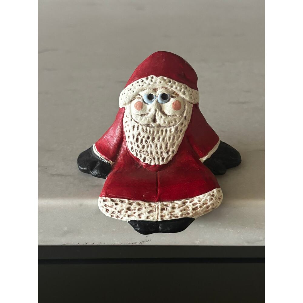 Vintage 1986 Folk Art Santa Figurine Hand Painted Ceramic Christmas Decor